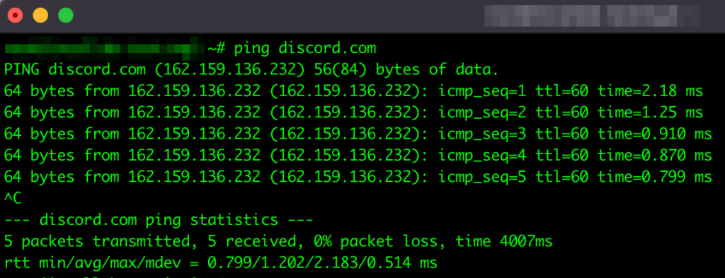 Response time provided by pinging discord.com (routed behind CloudFlare)